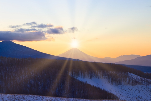 朝日と富士山